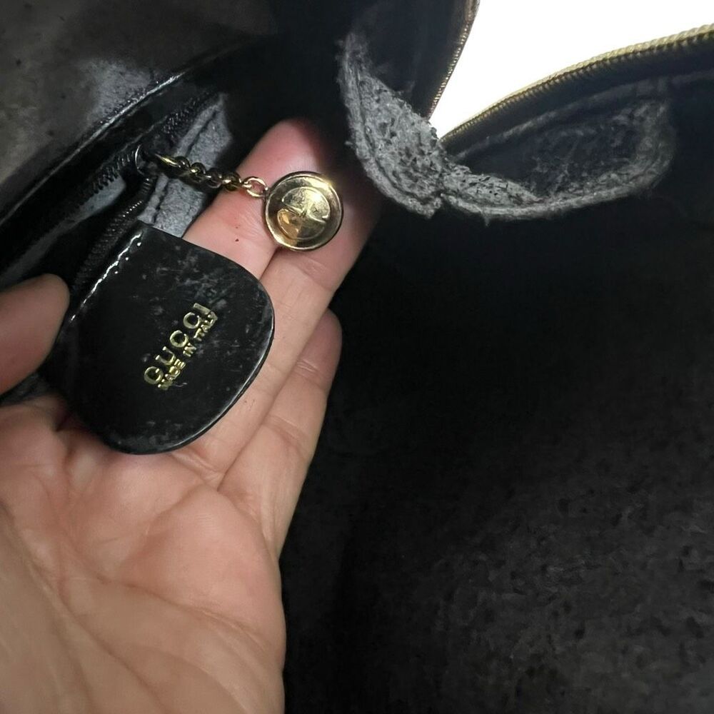 GUCCI Patent Leather Backpack Black Two Way w Strap Messenger Bag Bamboo Handle - Picture 6 of 12